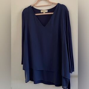 Blue Michael Kors Mixed Media Blouse